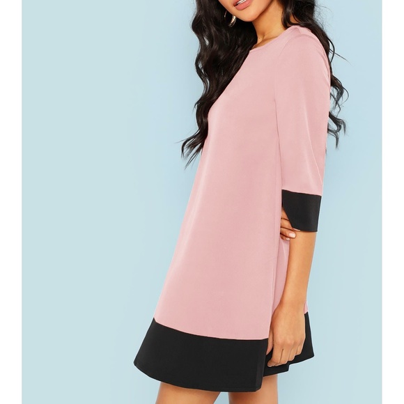 Pink Black Contrast Trim Shift Tunic Dress - Picture 5 of 6